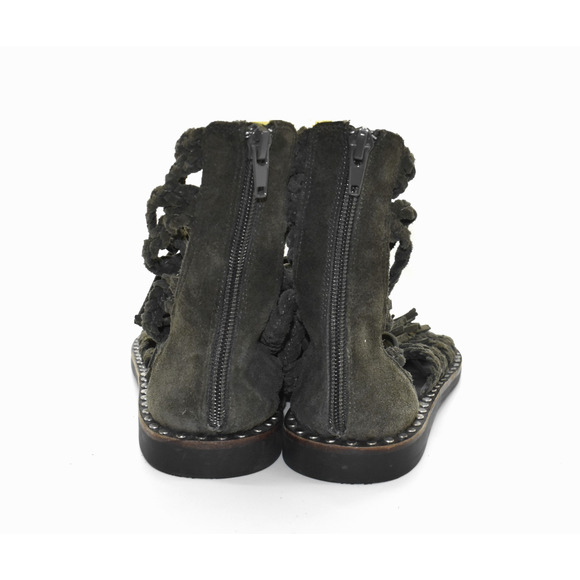 B0 Auth JEFFREY CAMPBELL Olive Green Suede Braided Straps Fringe Sandals Size 6 - Picture 4 of 5